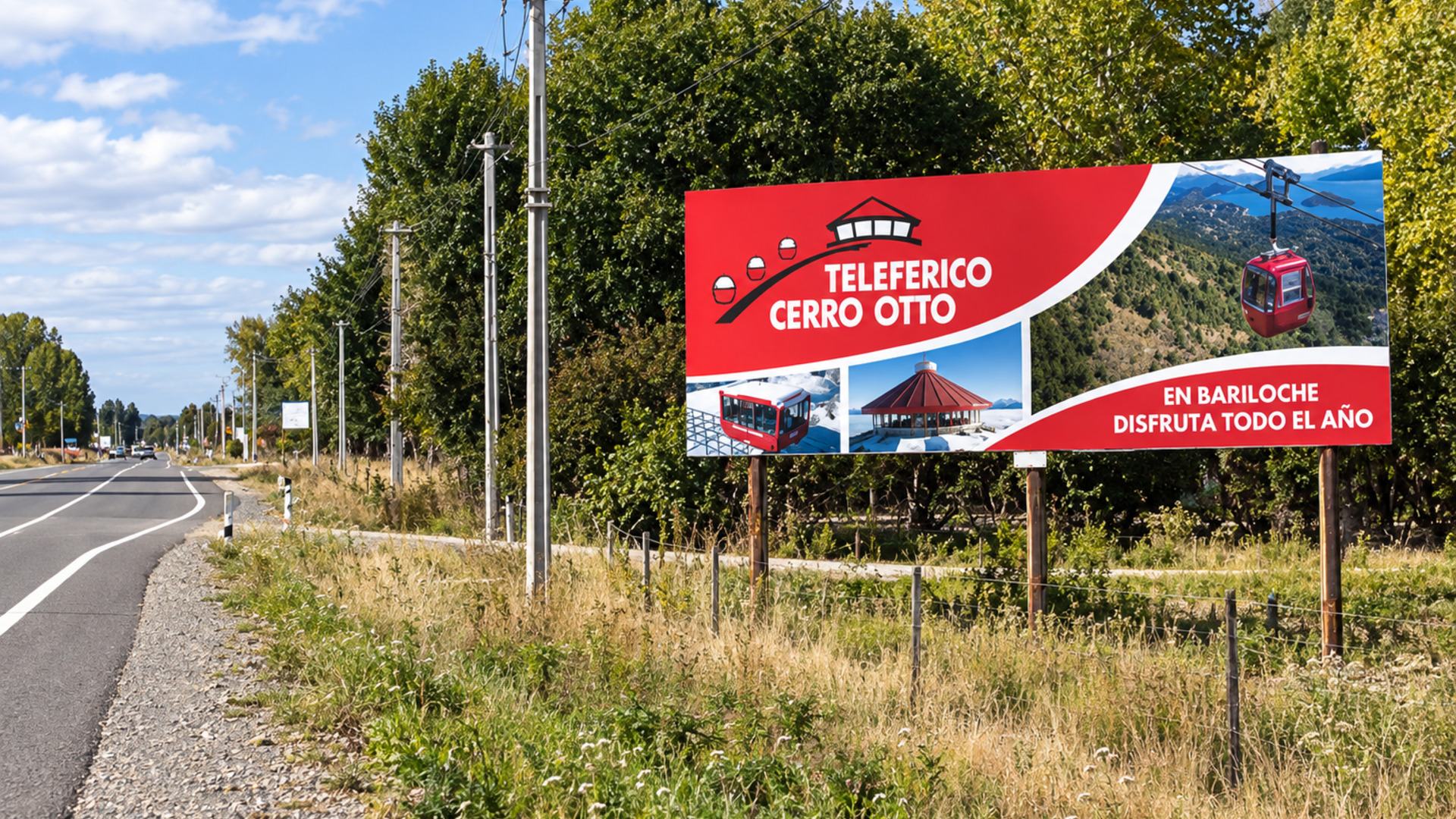 Cartel del Teleférico Cerro Otto junto a la carretera